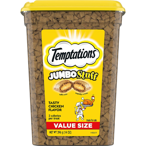 FOUR Tubs of Temptations Chicken Flavored Jumbo Stuff Cat Treats, 14 Oz as low as $6.36 EACH Tub After Coupon (Reg. $17) + Free Shipping! + Buy 4, Save 5%