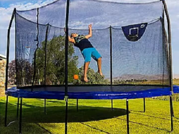 Skywalker 14-Foot Round Trampoline with Enclosure and Basketball Hoop $149.98 (Reg. $250)