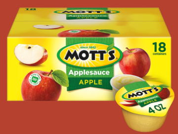 FOUR Boxes of 18-Count Mott’s Applesauce Cups as low as $4.47 EACH Box After Coupon (Reg. $18.33) + Free Shipping! 25¢/ 4 Oz Cup + Buy 4, Save 5%