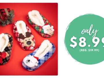 $8.99 Holiday Sherpa-Lined Slippers