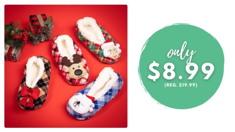 $8.99 Holiday Sherpa-Lined Slippers