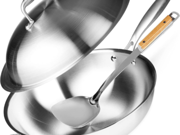 Willow & Everett Non-Stick Stainless Steel Stir Fry Pan Set $24.04 (Reg. $70) – Includes Domed Lid & Bamboo Spatula!