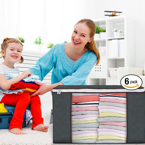 6-Pack 90L Foldable Clothing Storage Bag Container Bins with Handles $12 After Code + Coupon (Reg. $45) – $2 Each! – Large Thick Fabric for Clothing, Blanket & More!