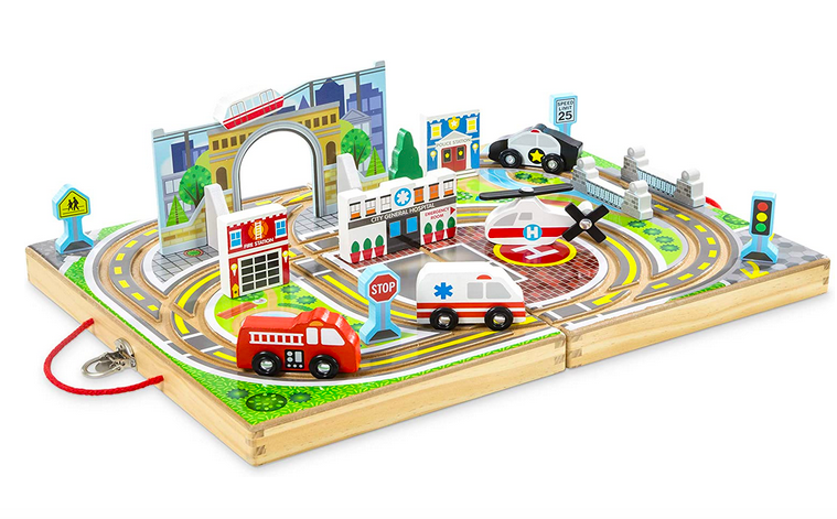 Melissa & Doug 18-Piece Wooden Take-Along Tabletop Town only $17.84!