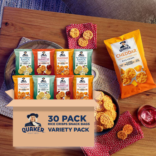 30-Pack Quaker Rice Crisps, Gluten Free, 3 Flavor, Single Serve as low as $12.98 After Coupon (Reg. $19.98) + Free Shipping – 43¢/bag!