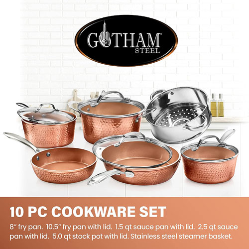 Gotham Steel 10-Piece Hammered Copper Pots and Pans Set $61.49 Shipped Free (Reg. $180) – Premium Ceramic Cookware with Triple Coated Ultra Nonstick Surface