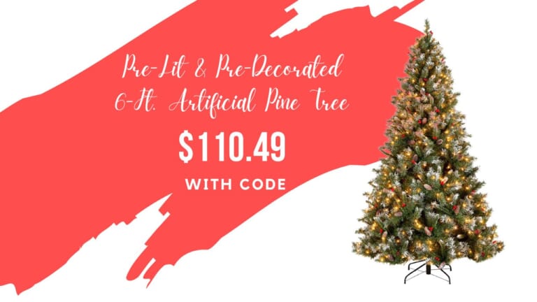 Pre-Lit 6-Ft. Decorated Pine Tree $110.49 With Code