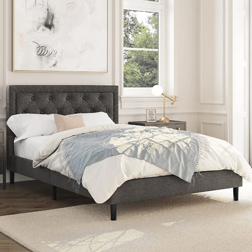 Full Size Upholstered Bed Frame with Tufted Headboard $108.99 Shipped Free (Reg. $169.99) – Platform Bed Frame with Sturdy Wood Slat Support and Fabric Mattress Foundation