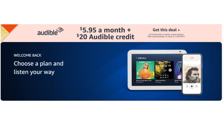 Audible Premium Plus $5.95 a Month + $20 Credit