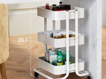 3-Tier Metal Rolling Utility Cart $20.71 After Code (Reg. $40.98) – 3.9K FAB Ratings! – with 2 Lockable Wheels