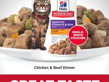 24-Pack Hill’s Science Diet Adult Sensitive Stomach & Skin Wet Cat Food Pouches as low as $26.06 After Coupon (Reg. $55) + Free Shipping – $1.09/2.8-Oz Pouch
