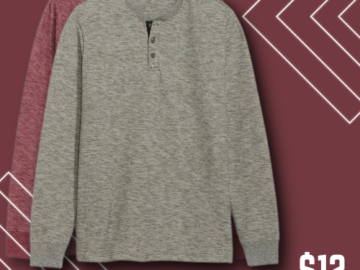 Today Only! Cozy-Knit Long-Sleeve Henley T-Shirt for Men $12 (Reg. $36.99) – Versatile and comfortable!