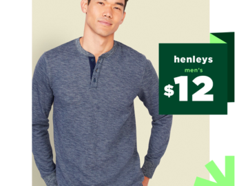 Old Navy: Men’s Long Sleeved Henley Tees only $12 today!