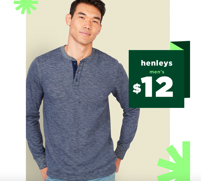 Old Navy: Men’s Long Sleeved Henley Tees only $12 today!