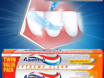 FOUR Aquafresh Extreme Clean, Fluoride Toothpaste Twinpack, 11.2 Ounce as low as $6.70 EACH Shipped Free (Reg. $8.29) – $3.35/5.6 oz Tube + Buy 4, save 5%