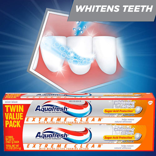 FOUR Aquafresh Extreme Clean, Fluoride Toothpaste Twinpack, 11.2 Ounce as low as $6.70 EACH Shipped Free (Reg. $8.29) – $3.35/5.6 oz Tube + Buy 4, save 5%