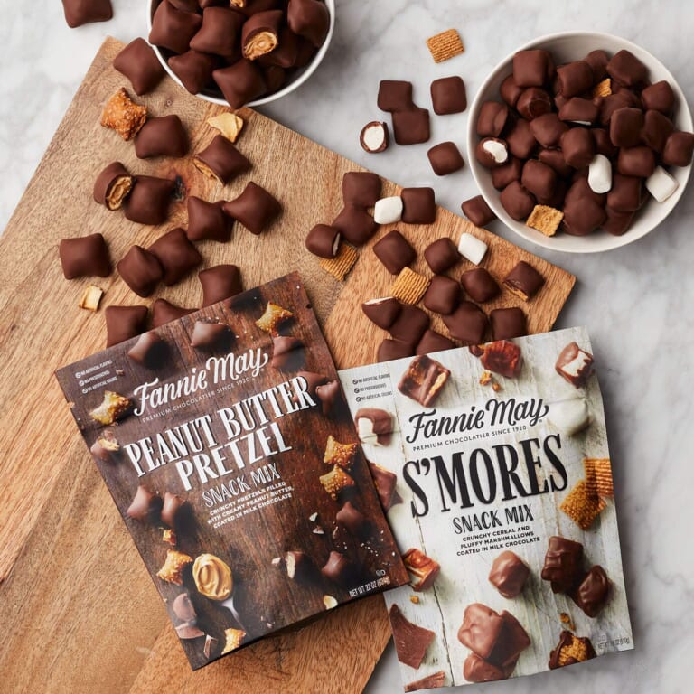 Fannie May 18-oz Milk Chocolate S’mores Snack Mix + 22-oz Peanut Butter Filled Pretzel Snack Mix Bundle as low as $25.48 Shipped Free (Reg. $30)