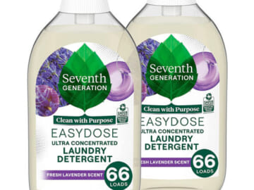 TWO 2-Pack 66-Load Bottles Seventh Generation Ultra Concentrated EasyDose Laundry Detergent, Fresh Lavender as low as $11.61 PER 2-Pack After Coupon (Reg. $24.98) + Free Shipping – $5.81/Bottle or $0.09/Load + Buy 2, save $5