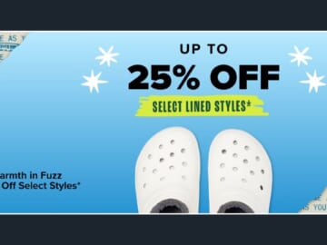 CROCS Fuzzy Styles 25% Off + 20% Off Clearance