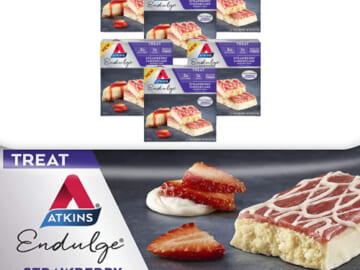 30-Count Atkins Endulge Treat Strawberry Cheesecake Dessert Bar as low as $14.61 After Coupon (Reg. $29.22) + Free Shipping – $0.49/1.2 Oz Bar! 7 grams of protein and 8 grams of fiber per serving