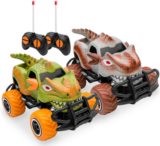 Set of 2 27MHz Mini Toy Dinosaur RC Remote Control Cars w/ 9mph Max Speed