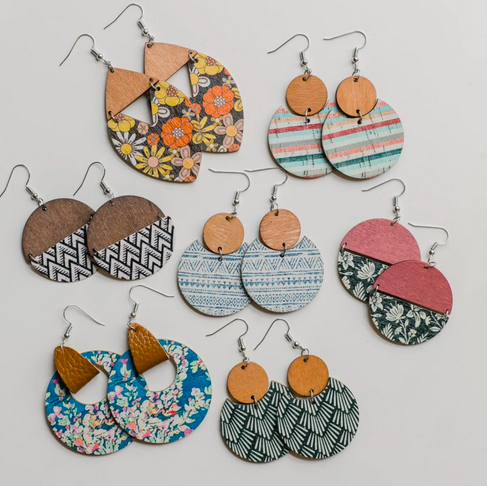 Pretty Patterned Wooden Earrings only $13.99 shipped!