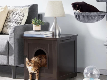 If you’re looking for the perfect litter box solution try this Cat Litter Box End Table, Espresso $50.98 Shipped Free (Reg. $72.99)