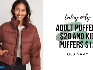 Old Navy | Adult Puffers $20 & Kid Puffers $12 – Today Only