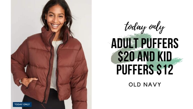 Old Navy | Adult Puffers $20 & Kid Puffers $12 – Today Only