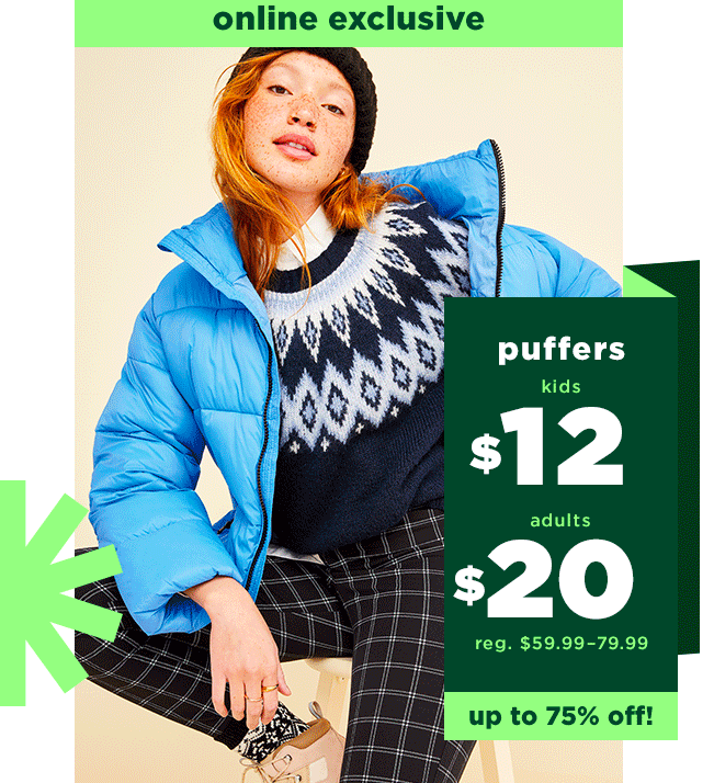 Old Navy: Puffer Jackets for the Family as low as $12 today!