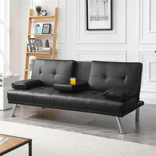 Give your living room a boost with this Modern Faux Leather Futon with Cupholders and Pillows for just $160 Shipped Free (Reg. $209) – 5 Colors Available!