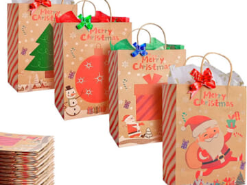 24-Pieces Kraft Paper Medium Size Christmas Gift Bags $11.54 After Coupon (Reg. $21) – $0.48 each! With 48 Pieces of Christmas Wrapping Paper and 24 Colored Bows