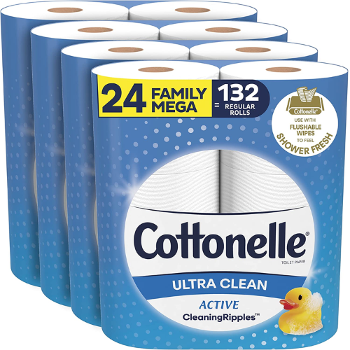 24 Family Mega Rolls Cottonelle Ultra Clean Toilet Paper as low as $20.78 After Coupon (Reg. $53) + Free Shipping! 87¢/ 388-Sheet Roll – 24 Family Mega Rolls = 132 Regular Rolls