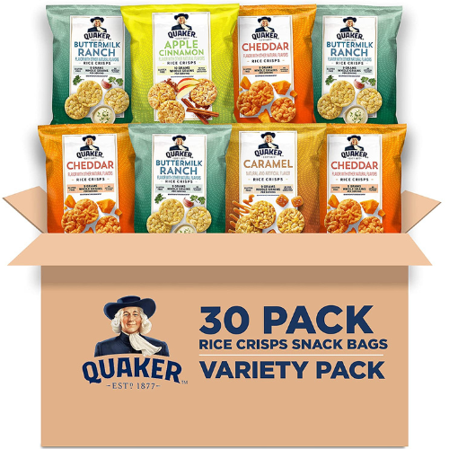 30-Count Quaker Rice Crisps, 4 Flavor Sweet and Savory Variety Mix as low as $13.90 After Coupon (Reg. $25) + Free Shipping – 46¢/.67oz Bag – Gluten Free