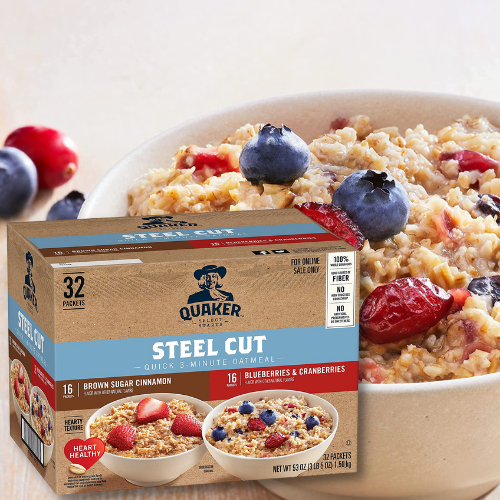 32-Count Quaker Steel Cut Quick 3-Minute Oatmeal, 2 Flavor Variety Pack as low as $18.18 After Coupon (Reg. $27.98) + Free Shipping – 57¢/packet!