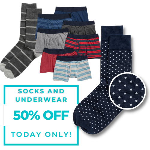 Today Only! Save 50% on Socks and Underwear for Men from $2.97 (Reg. $5.99) + For Girls, Boys and Women!