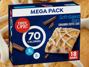 18-Count Fiber One Soft Baked Bars, Cinnamon Coffee Cake as low as $5.87 After Coupon (Reg. $19.80) + Free Shipping – $0.33/ Bar! FAB Ratings! Only 70 Calories per Bar!