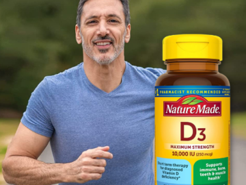 Today Only! 60-Count Softgels Nature Made Maximum Strength Vitamin D3 10000 IU (250 mcg) $10.49 (Reg. $20.99) – 17¢/softgel!