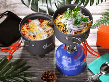 6-Piece Odoland Camping Cookware Mess Kit $17.63 After Code (Reg. $30) – 2.2K+ FAB Ratings! – With Two Lightweight Pots, Stove, Spork & Carry Mesh Bag