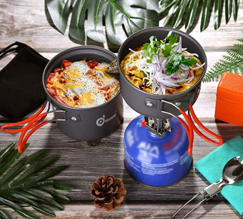 6-Piece Odoland Camping Cookware Mess Kit $17.63 After Code (Reg. $30) – 2.2K+ FAB Ratings! – With Two Lightweight Pots, Stove, Spork & Carry Mesh Bag