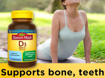 250-Count Nature Made Vitamin D3 2000 IU (50 mcg) as low as $8.15 Shipped Free (Reg. $21.99) – 3¢/softgel! Dietary Supplement for Bone, Teeth, Muscle and Immune Health Support