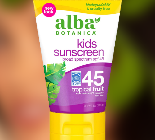 FOUR Bottles of Alba Botanica Tropical Fruit Kids Sunscreen SPF 45, 4 Oz as low as $3.41 EACH Bottle After Coupon (Reg. $11) + Free Shipping + Buy 4, Save 5%