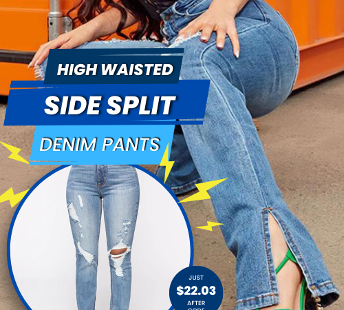 Always be in style with this High Waisted Side Split Ripped Denim Pants for just $22.03 After Code (Reg. $33.89)