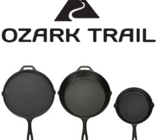 3-Piece Ozark Trail Pre-Seasoned Cast Iron Skillet Set $14.88 (Reg. $28)