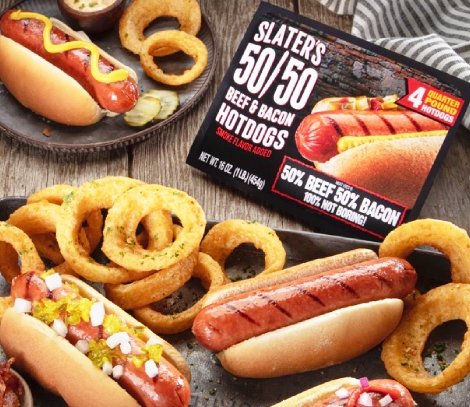 Free Slater’s 50/50 Beef & Bacon Hot Dogs!