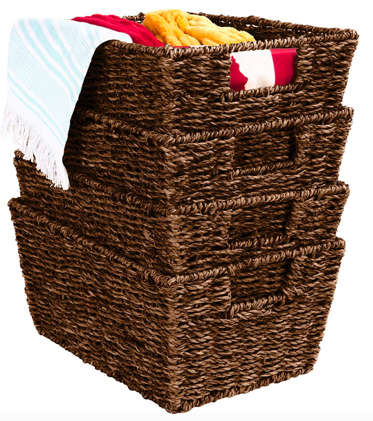 Rustic Set Of 4 Multipurpose Stackable Seagrass Storage Basket