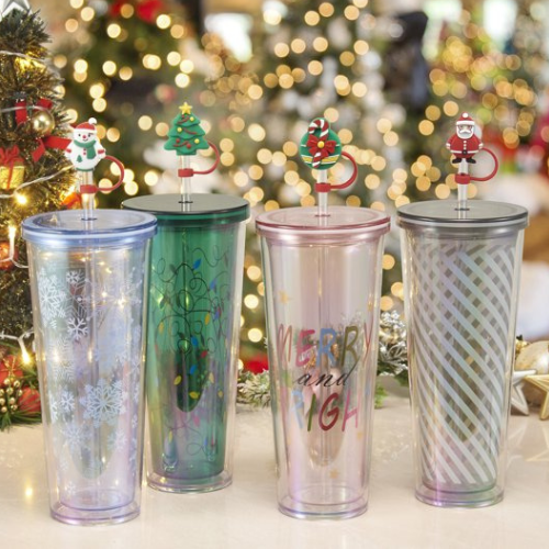 4-Pack Holiday Time 26-Oz Christmas Tumbler w/ Figural Straw $12 (Reg. $19.97) – $3/Tumbler – Multi-Color