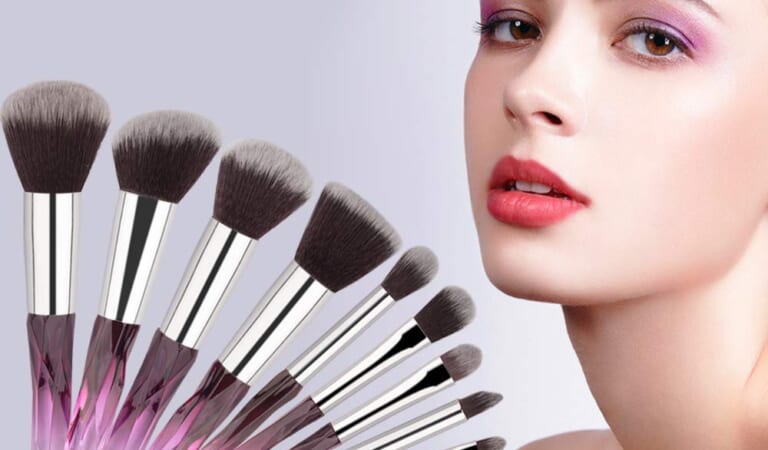 10-Piece Premium Kabuki Makeup Brush Set with Faux Crystal Handles $4.99 (Reg. $26) – 2.4K+ FAB Ratings! 4 Colors