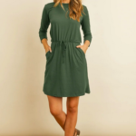 3/4 Sleeve Cinch Waist Pocket Dresses only $9.99 shipped!