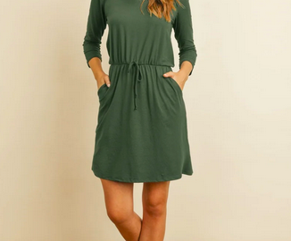 3/4 Sleeve Cinch Waist Pocket Dresses only $9.99 shipped!